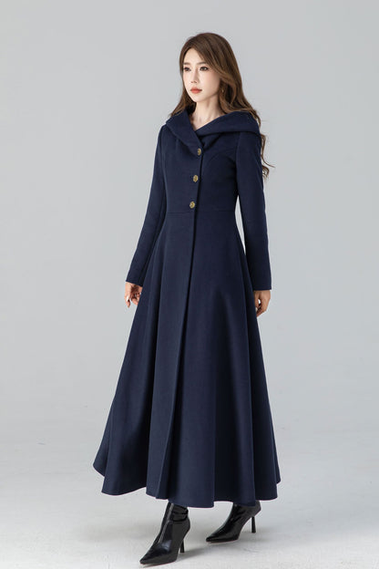 Vintage Wool Blend Hooded Coat – Handmade Winter Overcoat with Lining | Xiaolizi 4662