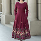 Embroidered burgundy fit and flare wool dress 5307