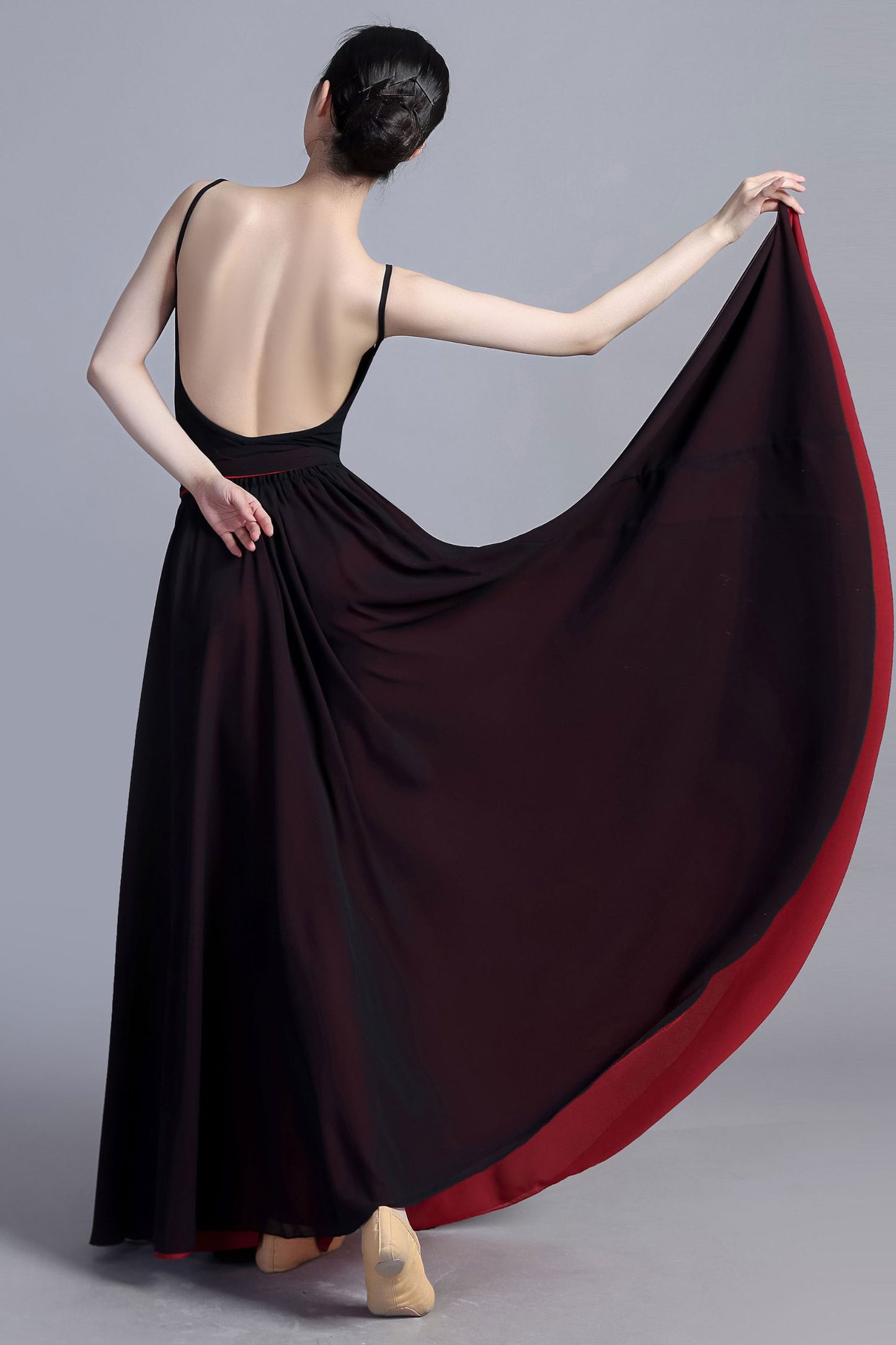 Black and red long swing chiffon skirt 3390