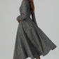 Handmade Dark Gray Wool Midi Dress – Long Sleeve Fit and Flare | Xiaolizi 6390