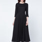 Women's fit and flare Midi black linen dress 1728