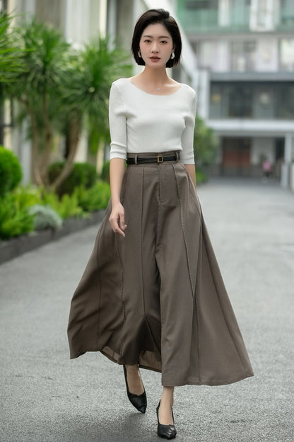 Brown Linen Maxi Skirt – High Waist A-Line Long Linen Skirt 6664 -size XS #CK2600014