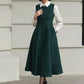 Handmade Vintage Wool Dress – Green Sleeveless A-Line Midi Winter Dress 6615