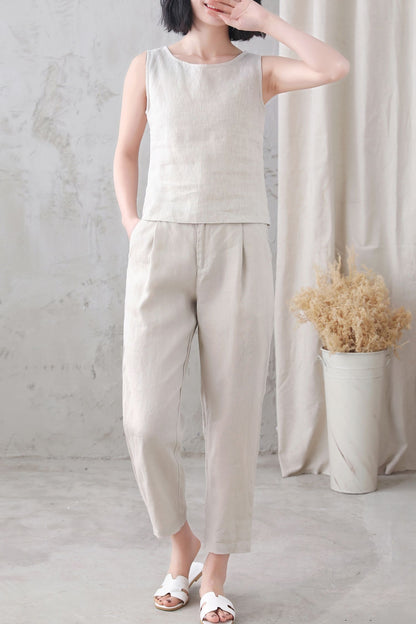 Summer linen tank top women 3345