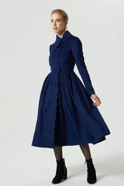 Handmade Navy Wool Coat – Vintage Princess Winter Maxi Overcoat 1971