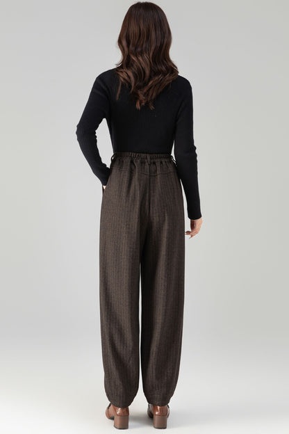 Brown Wool Wide Leg Pants - Loose Fit, Warm Winter Style 6462