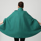 Green Wool Cape Coat for Women – Stand Collar Winter Cloak with Pockets, Xiaolizi 1129