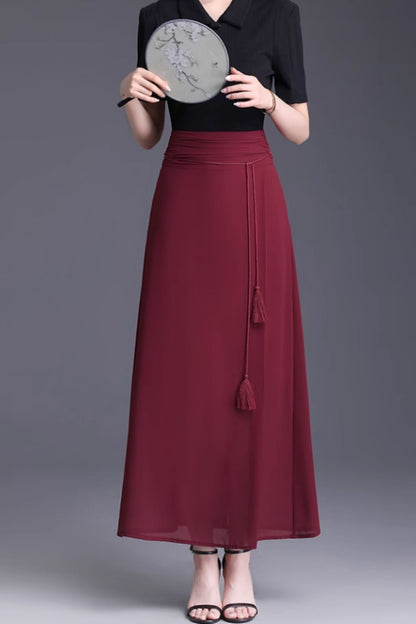 High waisted long chiffon summer skirt women 6132