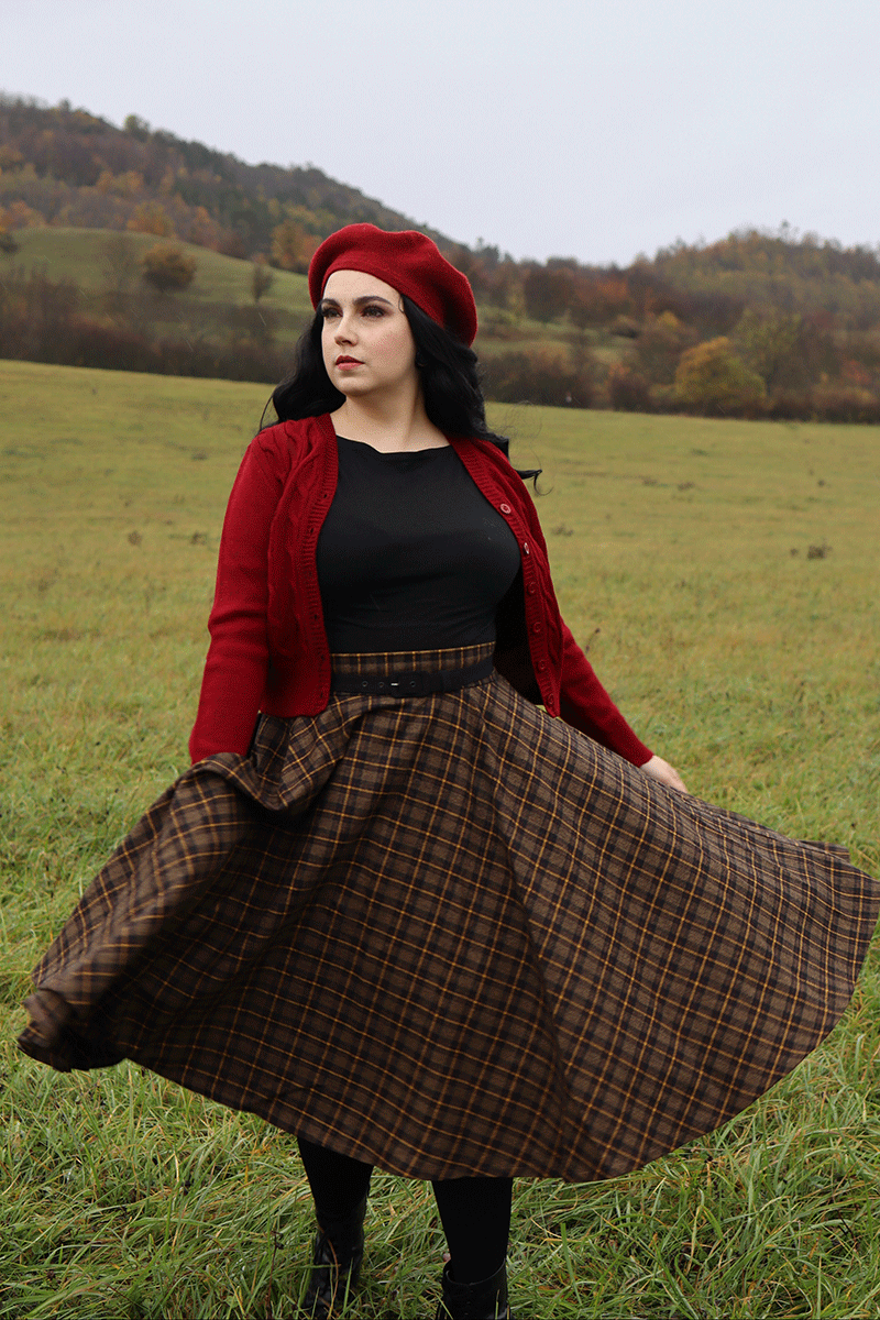 Midi Plaid Swing Winter Wool Skirt 4727