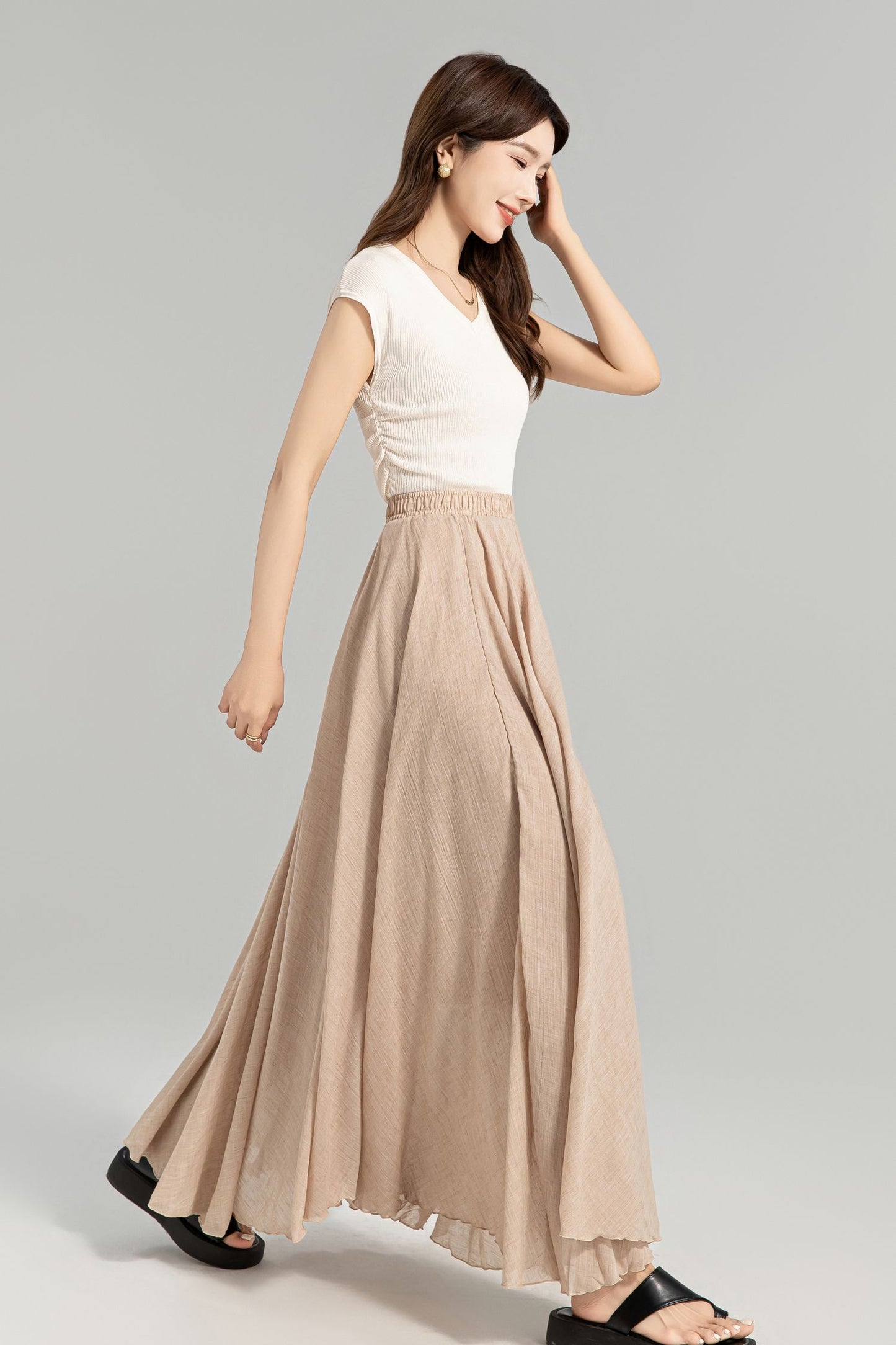 Flowy Long Boho Maxi Linen Skirt 4959