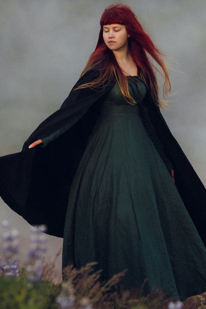 Green Long sleeve green Linen Dress 3738