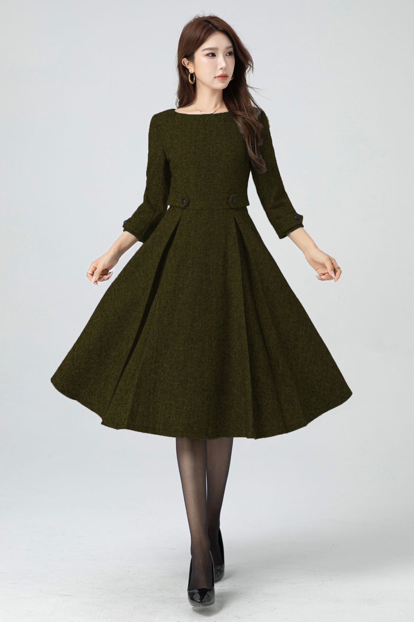 Fit and flare midi wool dress 5301