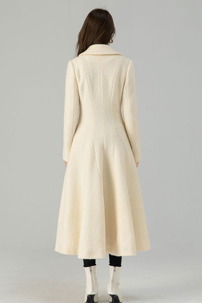 Off white wedding long wool winter coat 4559