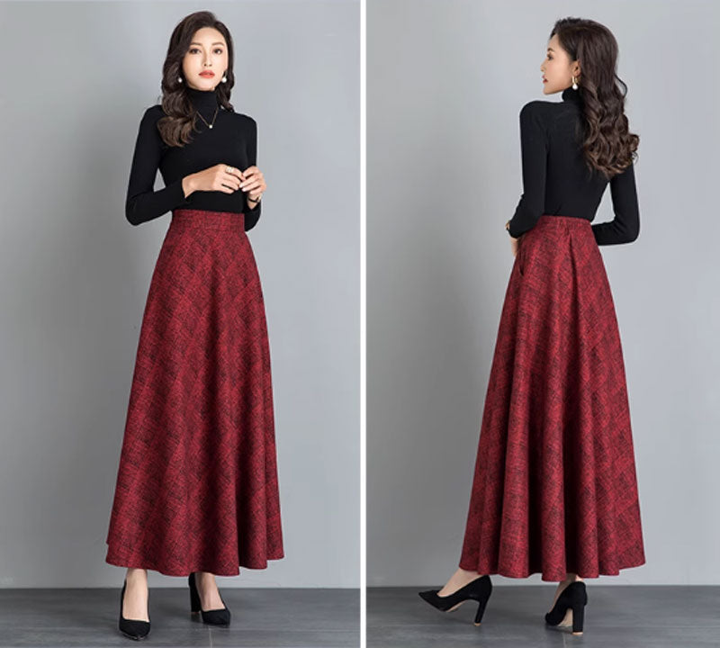 Plaid winter wool skirt with pockets 4640-2