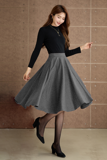 Burgundy knee length swing wool skirt 5362