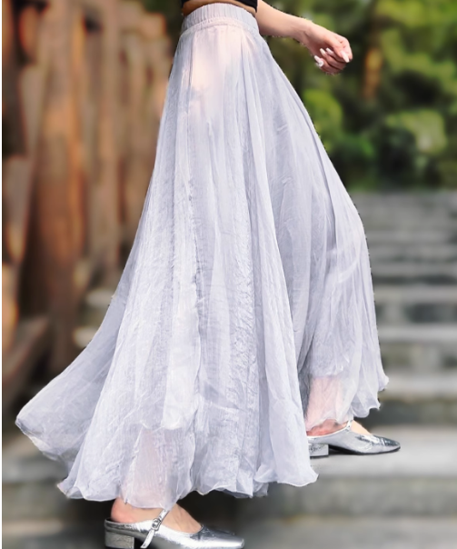 Long swing chiffon skirt women 6183- gray