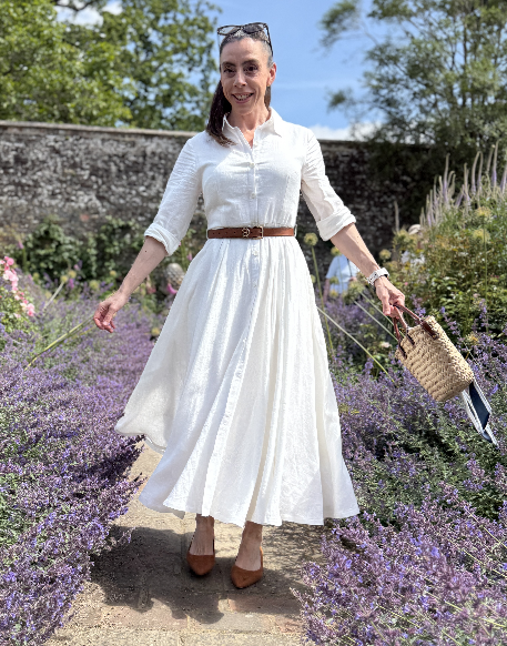 White Linen Button Front Dress for Women – Timeless Shirt Dress 6873