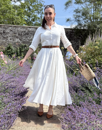 White Linen Button Front Dress for Women – Timeless Shirt Dress 6873