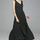 Black linen dress prom dress wedding dress women dress 1404#