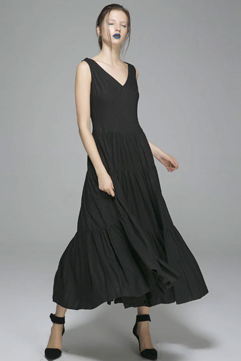 Black linen dress prom dress wedding dress women dress 1404#
