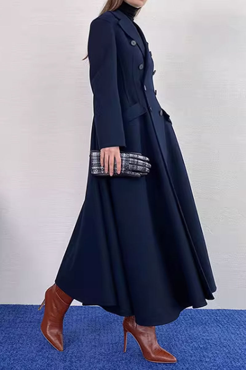 Navy blue winter wool coat with pockets 4572