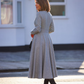 Gray long sleeves wool dress winter women 4143