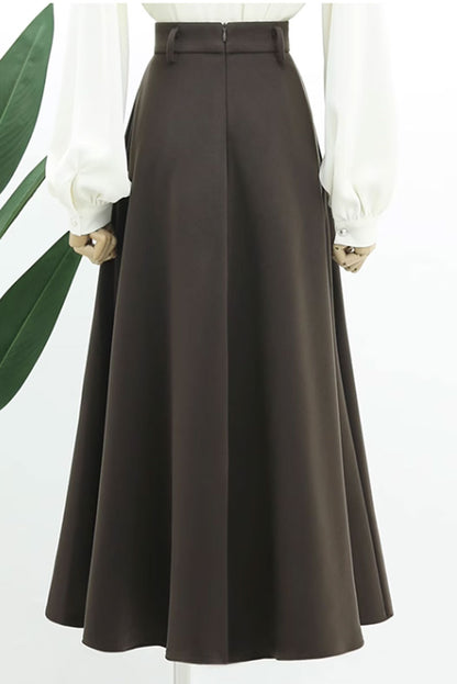 Black Wool A-Line Long Skirt - Pleated Elegant Winter Style 4764