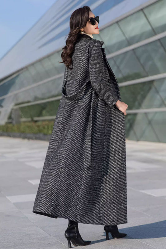 Belted long winter wool coat women 4693