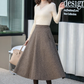 Brown Midi wool Skirt, Houndstooth Wool Skirt 4131