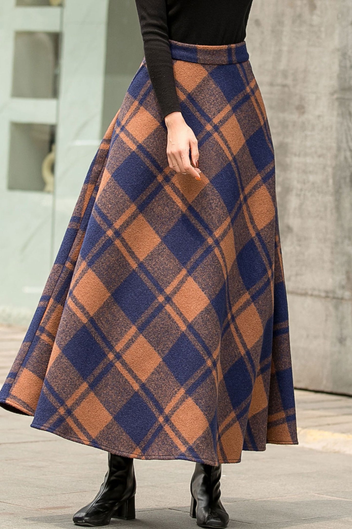 Women Winter long Plaid Wool skirt 2835