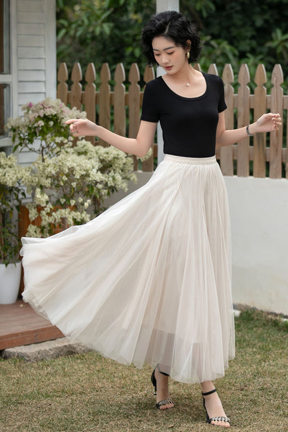 Xiaolizi Apricot Tulle Maxi Skirt – Vintage Full Circle 6698