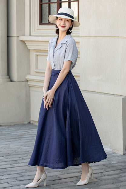 A line swing wrap summer linen skirt 4903