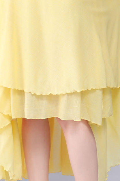 Yellow Cotton Summer Maxi Flowy Swing Skirt 3561