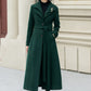 Green long wool trench coat women 5350