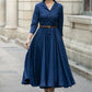 Navy shirt linen dress for women 5682