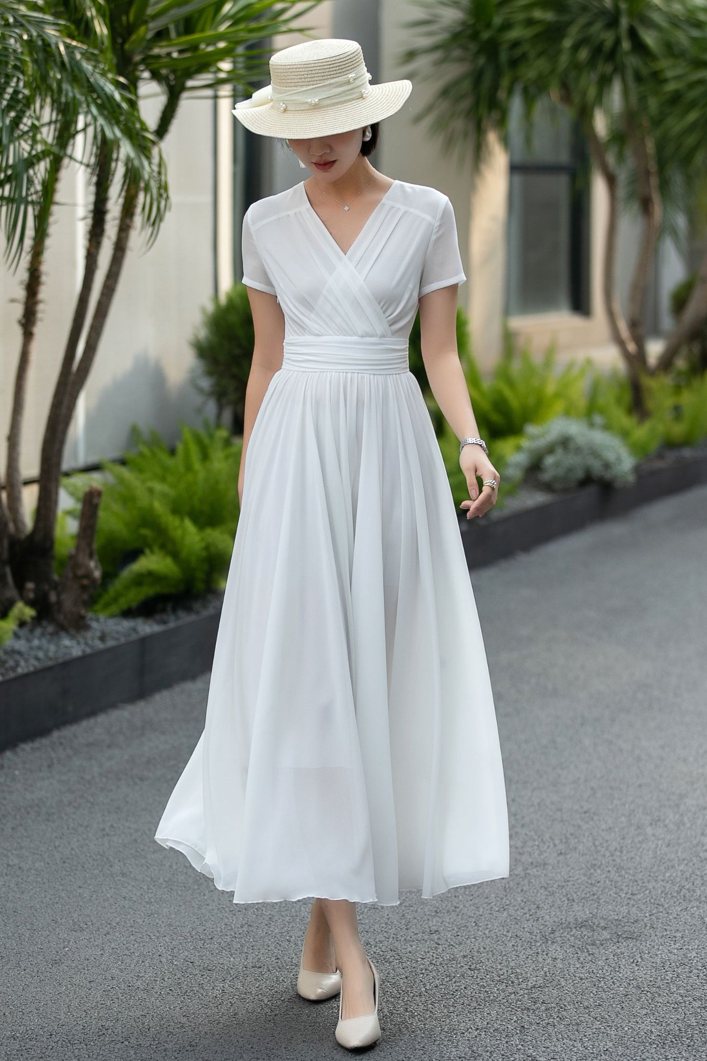 Handmade White Chiffon Maxi Dress – Vintage Empire Waist Dance Dress 6662
