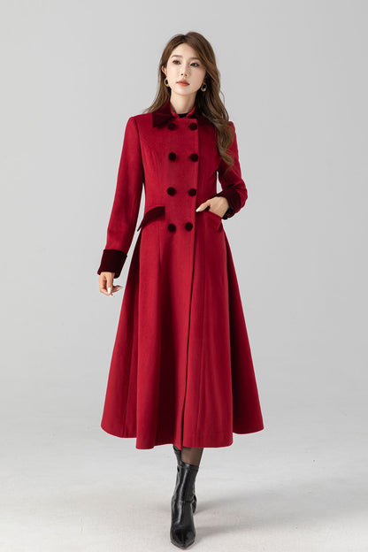 Handmade Vintage Red Wool Coat – A-Line Double Breasted Winter | Xiaolizi 4671