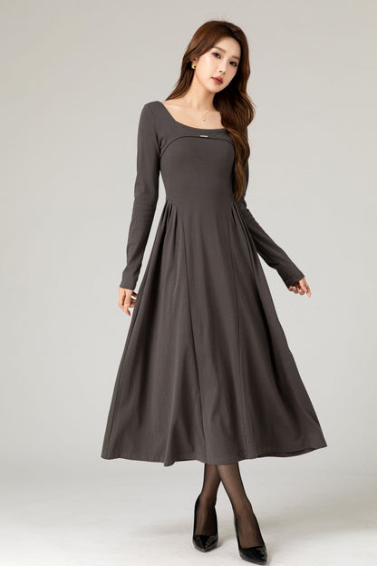 Women's Knit Midi Dress, Round Neck Long Sleeve | Xiaolizi 5477