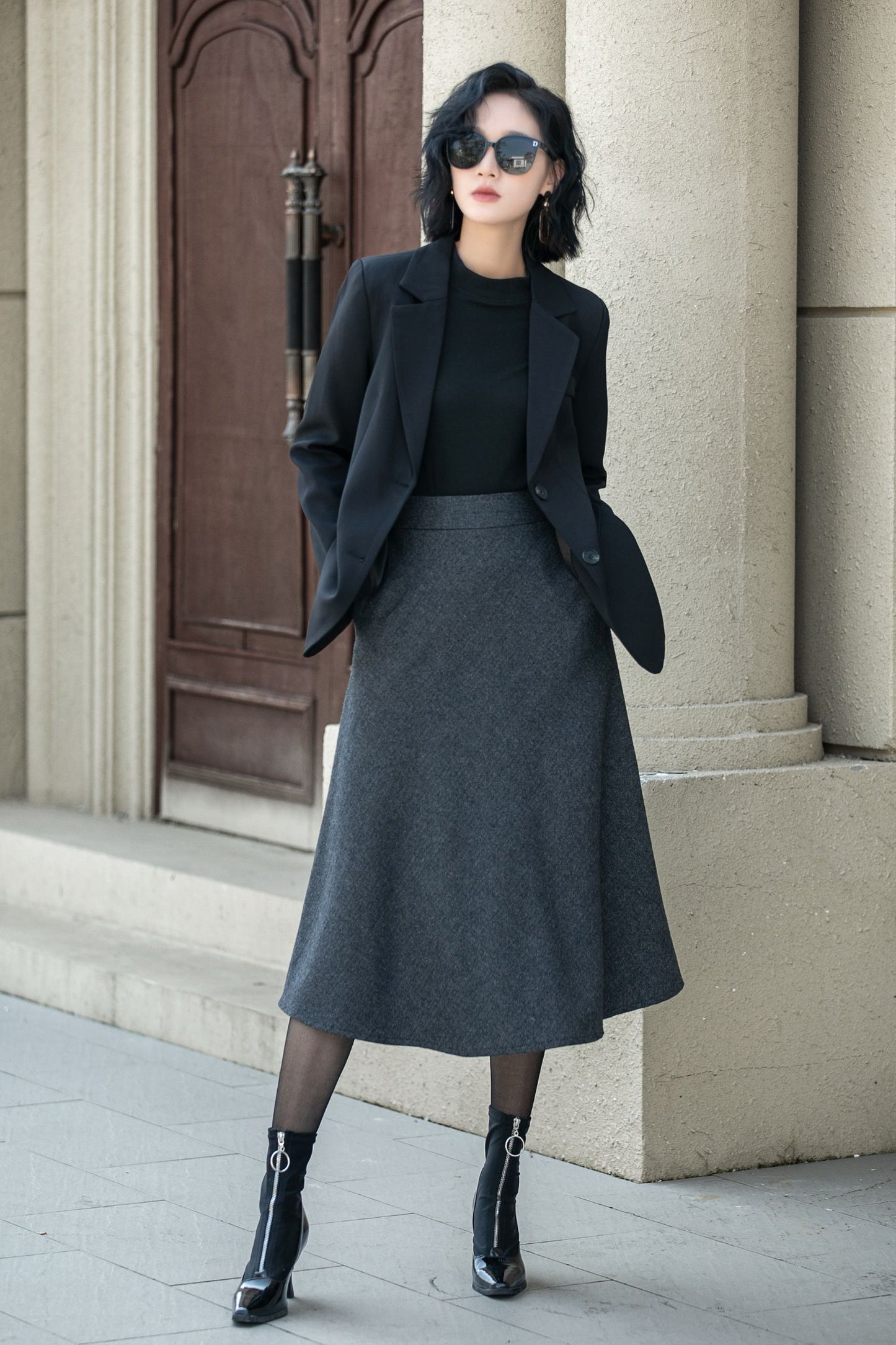 A line wool skirt with pockets 5309