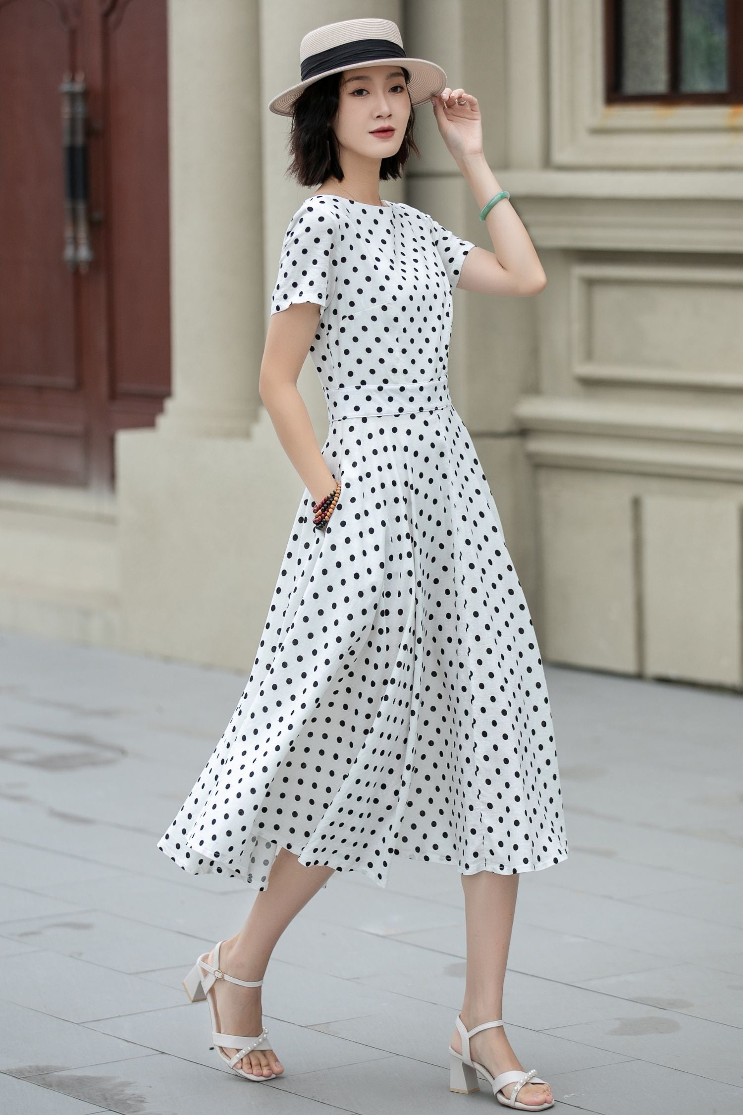 Black and white polka dot summer linen dress 5225 Black and white polka dot summer linen dress 5225
