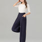 Navy loose fitting wide leg linen pants 4937