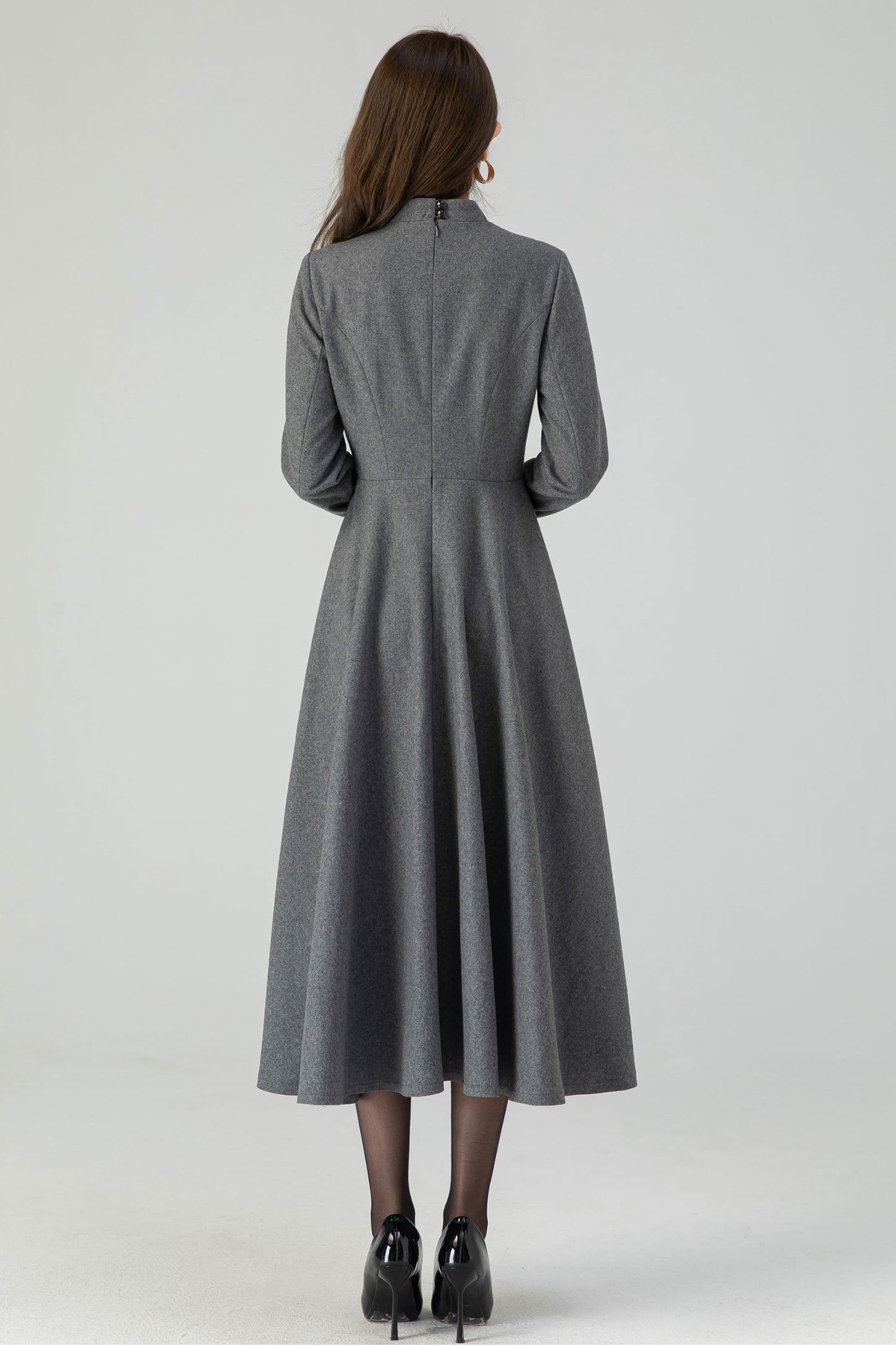 Retro gray swing wool dress 4549