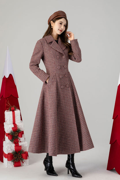 Elegant Plaid Wool Coat – Fit and Flare Dress Coat for Winter 4614