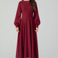 Burgundy swing winter wool dress for women 4550