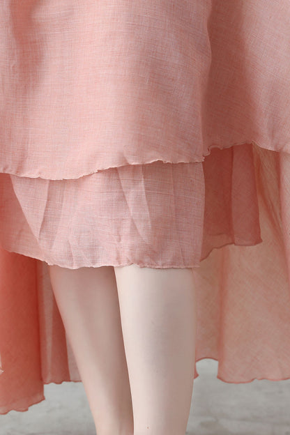 Pink Linen Maxi Skirt - Flowy Bohemian Circle Skirt 2745