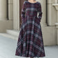 Handmade Swing plaid midi wool dress women 5308