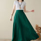 Green Linen Maxi Skirt with pockets 4974