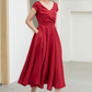 Versatile Linen Midi Dress in Vibrant Red 5831