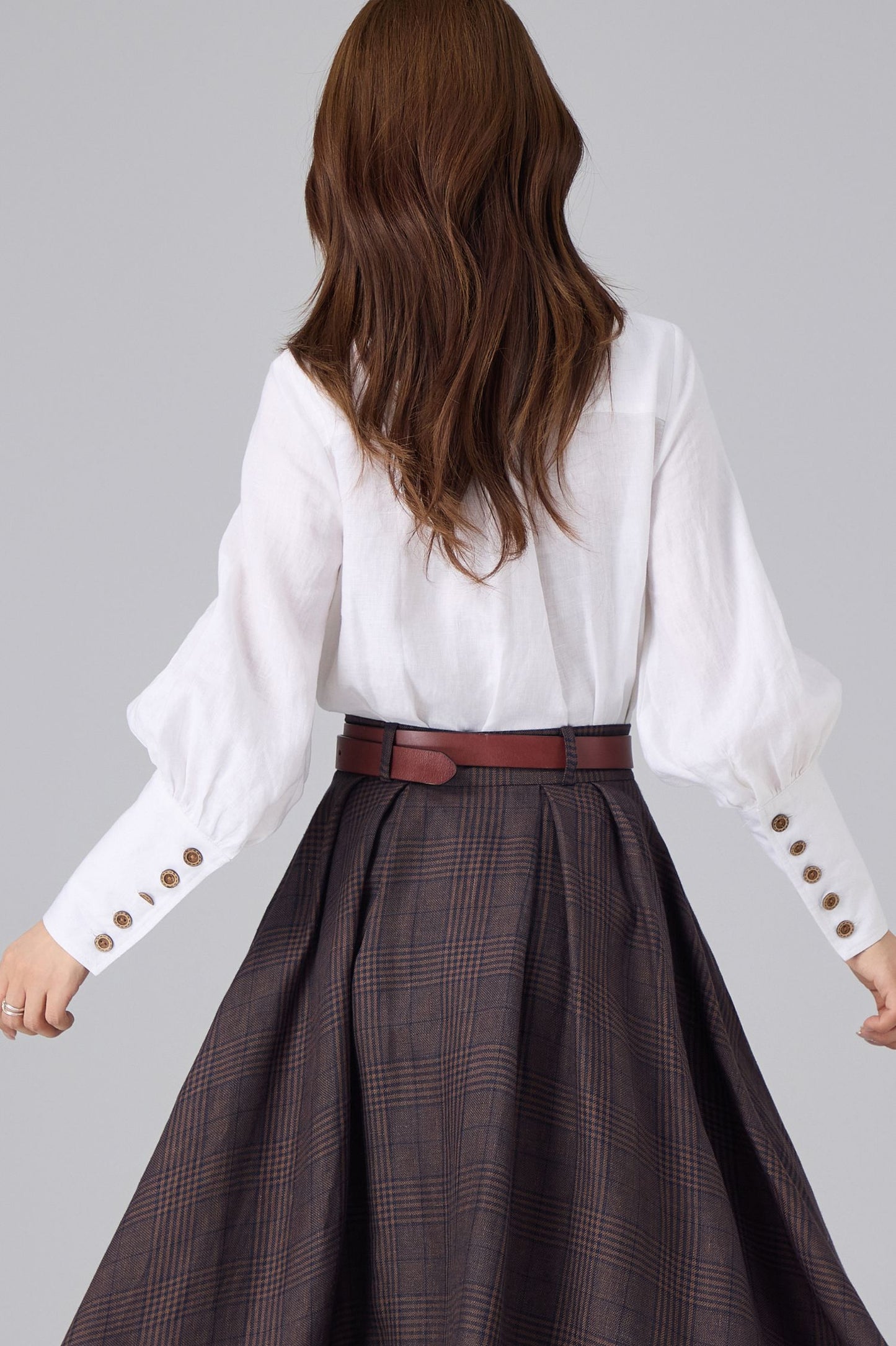 White Linen Cotton Shirt for Women – Puff Sleeve Vintage Inspired Button Blouse | Xiaolizi 6765
