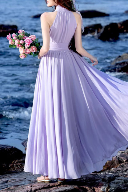 Maxi halter chiffon fit and flare wedding dress 5160